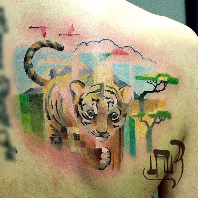 Animal Tattoos With Digital Pixel Glitches By Russian Artist