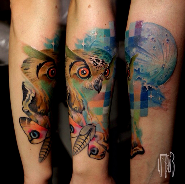 Animal Tattoos With Digital Pixel Glitches By Russian Artist