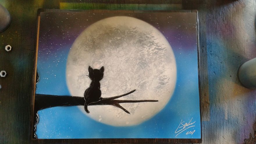 A Cute Little Kitty Watching The Moonset A Cute Little Kitty Watching The Moonset