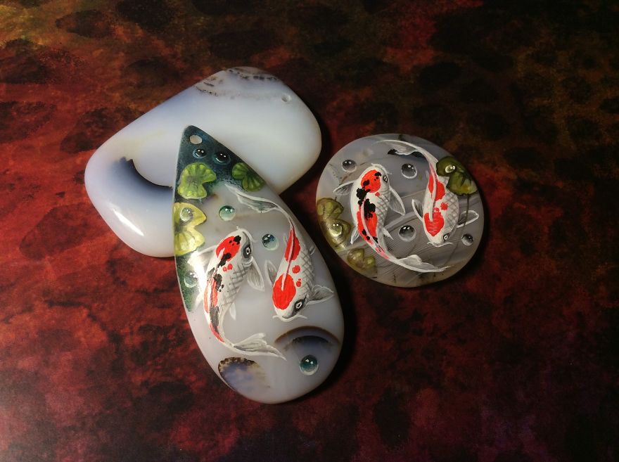 Dragons And Koi On Wood And Stone Dragons And Koi On Wood And Stone