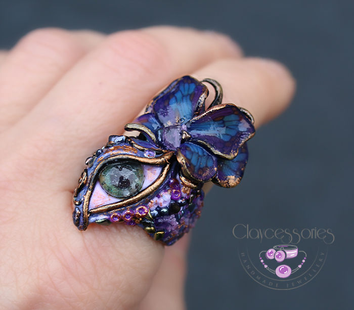 I Create Art Rings From Polymer Clay Decorated With Precious Stones And Pearls I Create Art Rings From Polymer Clay Decorated With Precious Stones And Pearls