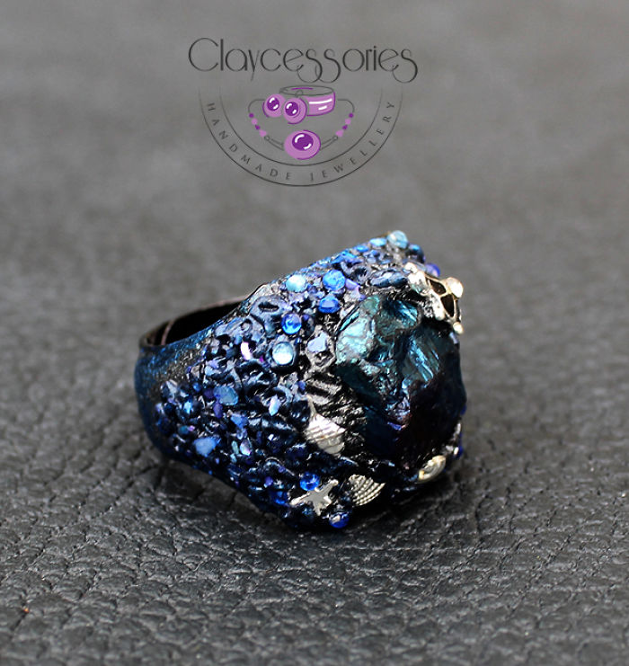 I Create Art Rings From Polymer Clay Decorated With Precious Stones And Pearls I Create Art Rings From Polymer Clay Decorated With Precious Stones And Pearls