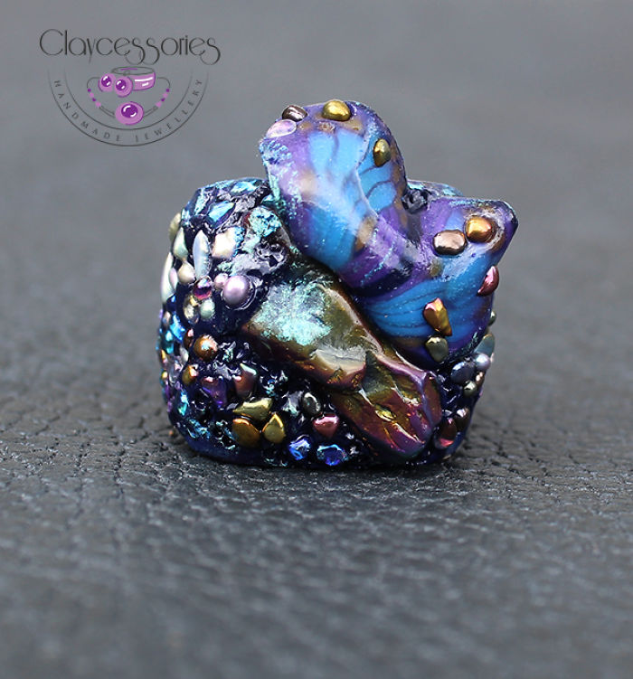 I Create Art Rings From Polymer Clay Decorated With Precious Stones And Pearls I Create Art Rings From Polymer Clay Decorated With Precious Stones And Pearls