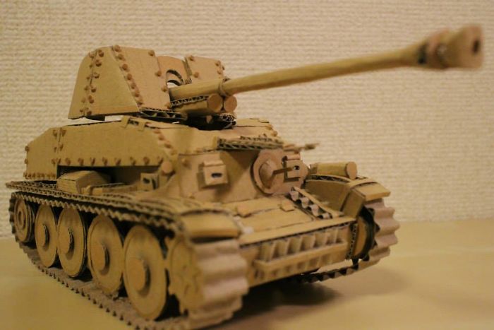 Japanese Cardboard Artist Turns Old Amazon Boxes Into Tanks, Food And Other Incredible Sculptures