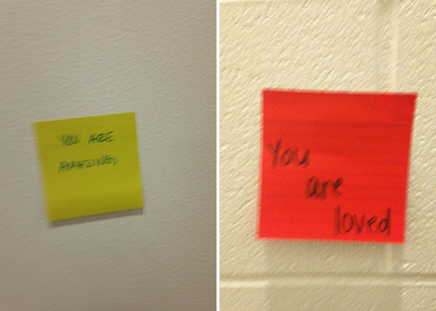Students In My School Covered It’s Lockers With Supportive Post-It Notes After 12th Grader Committed Suicide Students In My School Covered It’s Lockers With Supportive Post-It Notes After 12th Grader Committed Suicide
