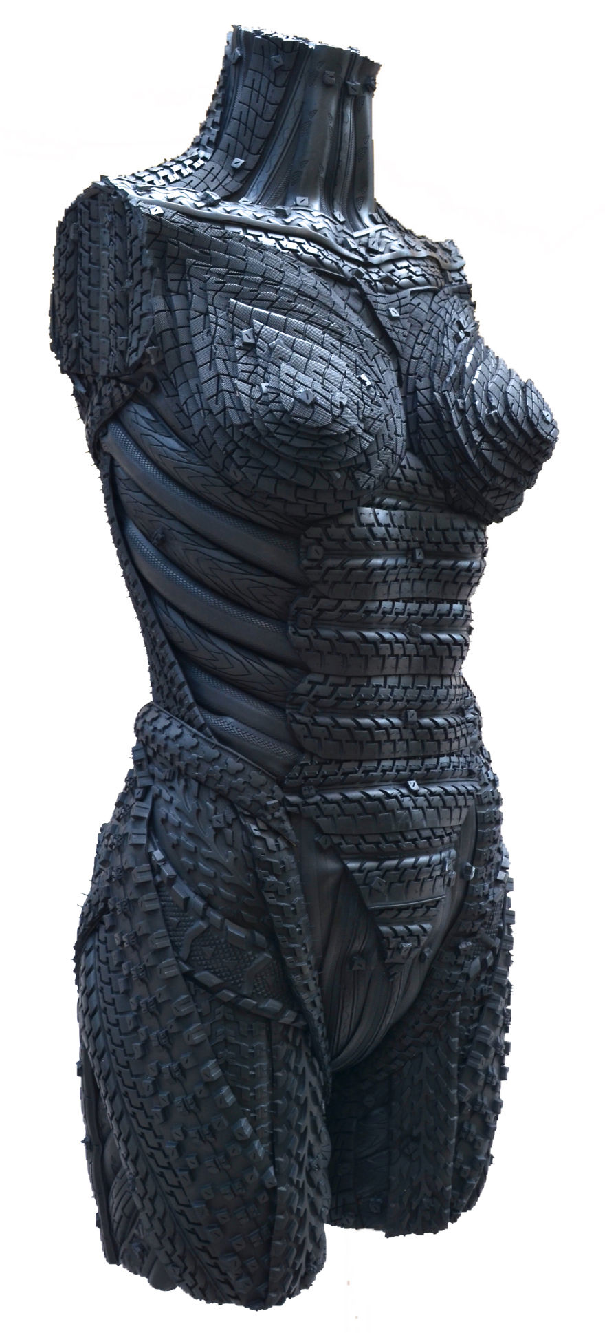 Recycled Tire Sculpture Of Female Torso