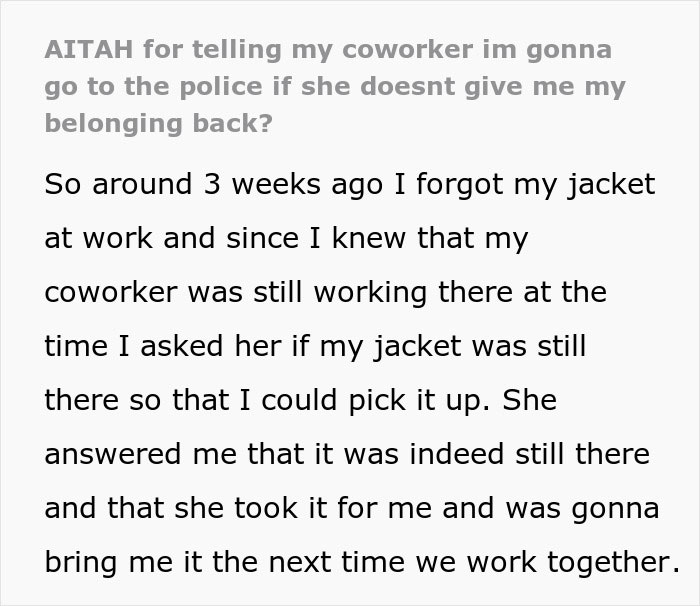 “Calm Down, Princess”: Woman Refuses To Return Her Coworker’s Expensive Jacket
