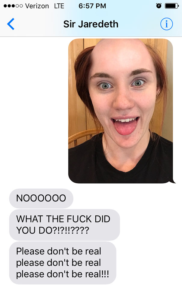 Girlfriend Texts Boyfriend She Shaved Her Head, Doesn’t Expect Reaction Like This Girlfriend Texts Boyfriend She Shaved Her Head, Doesn’t Expect Reaction Like This