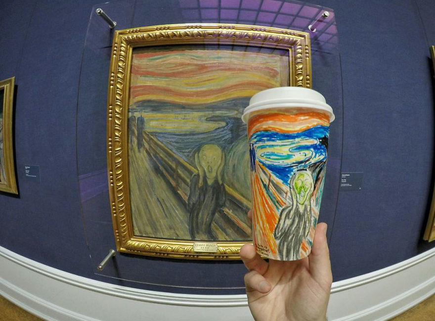 Artist Travels The World And Uses Paper Coffee Cups As His Canvas To Reflect What He Sees