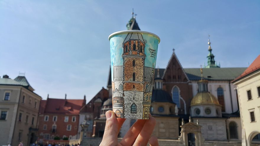 Artist Travels The World And Uses Paper Coffee Cups As His Canvas To Reflect What He Sees