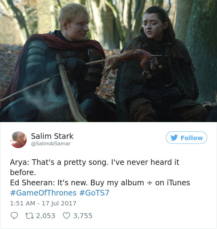 66 Of The Most Hilarious Reactions To Ed Sheeran’s Cameo In Game Of Thrones 66 Of The Most Hilarious Reactions To Ed Sheeran’s Cameo In Game Of Thrones