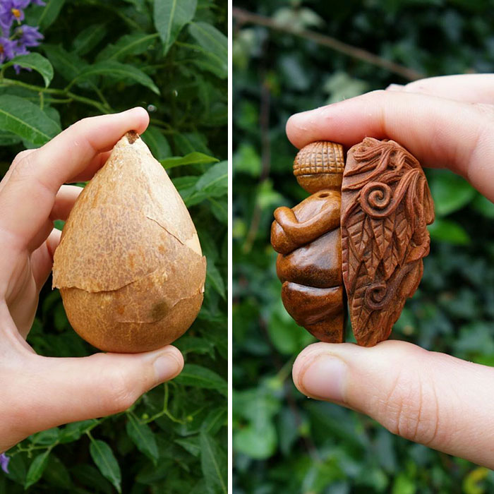 Most People Throw Away Avocado Pits, But This Artist Carves Them Into Magical Forest Creatures