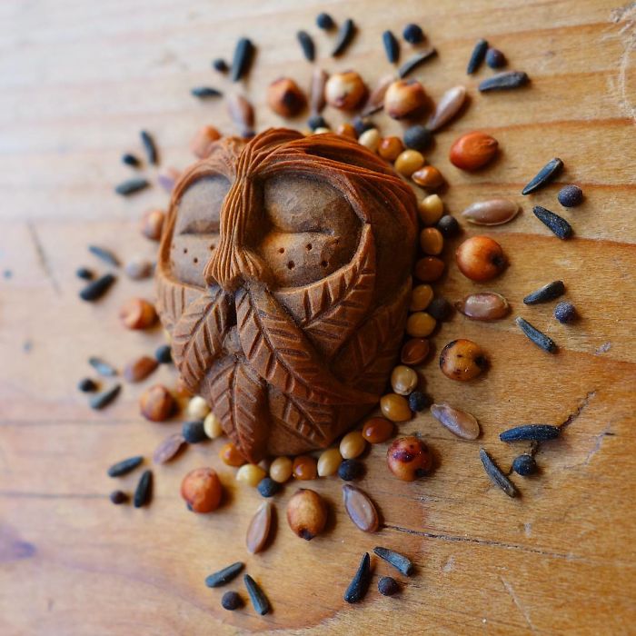 Most People Throw Away Avocado Pits, But This Artist Carves Them Into Magical Forest Creatures