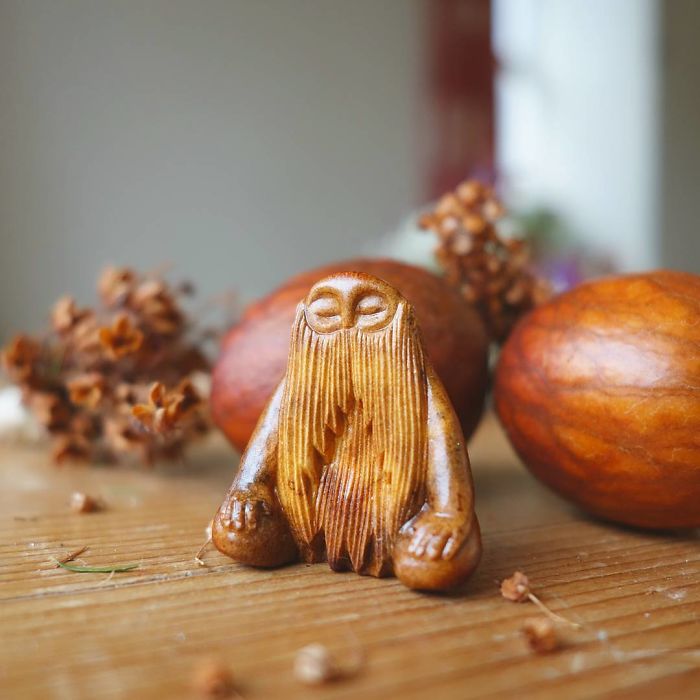 Most People Throw Away Avocado Pits, But This Artist Carves Them Into Magical Forest Creatures