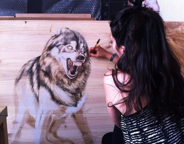 My Animal Sanctuary: Pen On Recycled Wood By Martina Billi