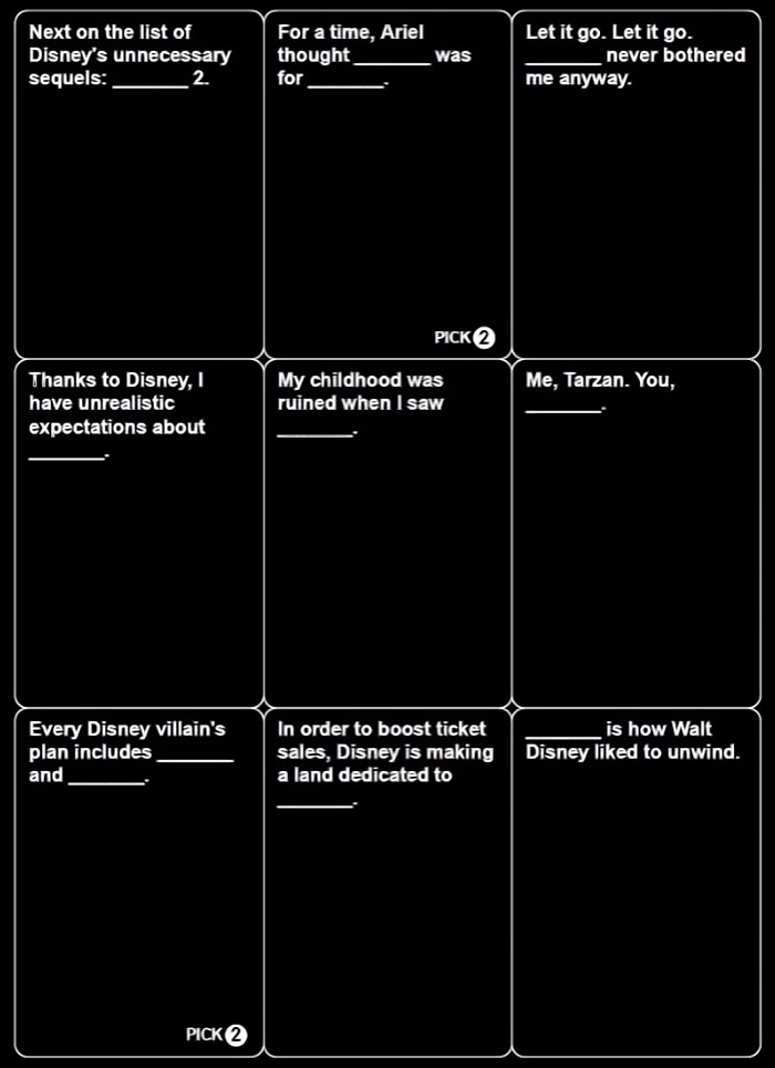 Disney Cards Against Humanity May Be Coming Out Soon, And Here&#8217;s How 18 First Cards Look