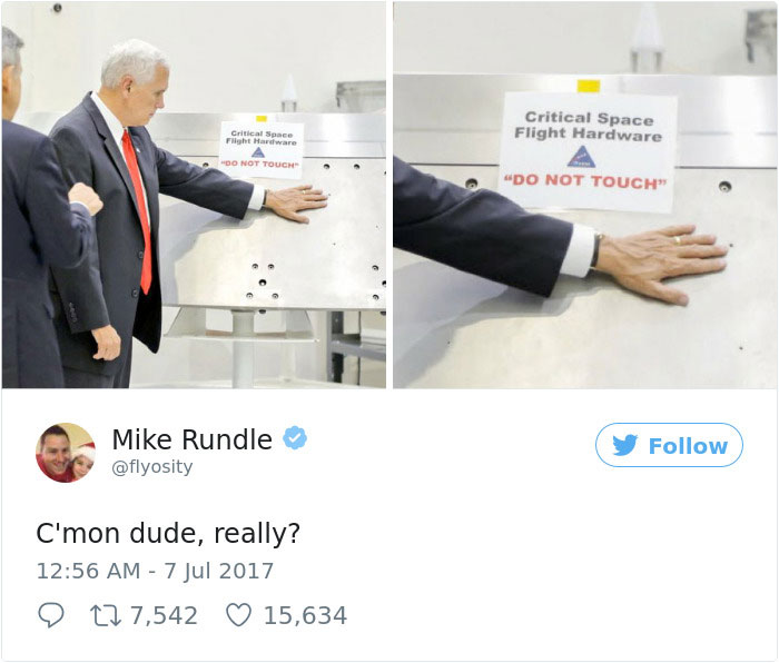 Mike Pence Ignores NASA’s ‘Do Not Touch’ Sign, And The Internet’s Response Is Merciless Mike Pence Ignores NASA’s ‘Do Not Touch’ Sign, And The Internet’s Response Is Merciless