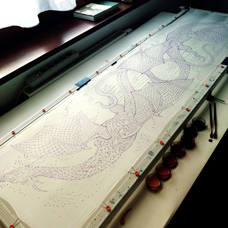 I Painted Dancing Dragons On Silk So That You Can Tango With Mystic Creatures I Painted Dancing Dragons On Silk So That You Can Tango With Mystic Creatures