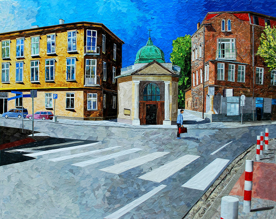 Cityscapes That Look Like Oil Paintings Which I Create Using Only Paper And Glue
