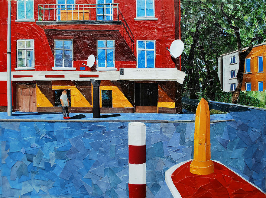 Cityscapes That Look Like Oil Paintings Which I Create Using Only Paper And Glue