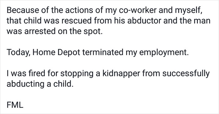 Employee Saves Child From Kidnapper, Instead Of Promotion Gets This Letter Saying He’s Fired Employee Saves Child From Kidnapper, Instead Of Promotion Gets This Letter Saying He’s Fired
