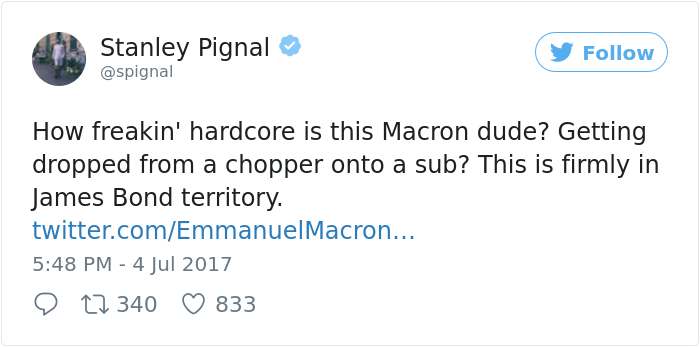 French President Macron Casually Lands On Nuclear Submarine Like James Bond, And Internet Can’t Handle It French President Macron Casually Lands On Nuclear Submarine Like James Bond, And Internet Can’t Handle It