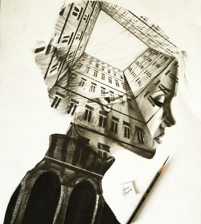 I Merge Buildings And People In My Double Exposure Drawings