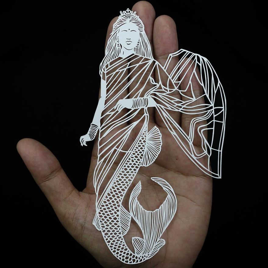 I Portray Indian Women Through My Intricate Mermaid Papercuts