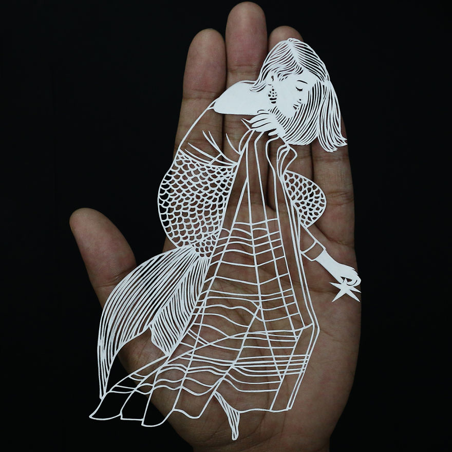 I Portray Indian Women Through My Intricate Mermaid Papercuts