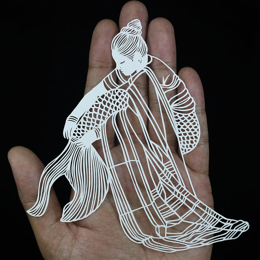 I Portray Indian Women Through My Intricate Mermaid Papercuts