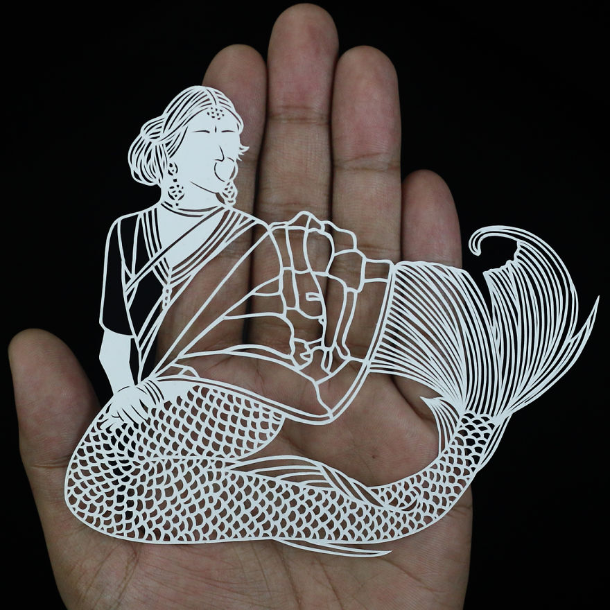 I Portray Indian Women Through My Intricate Mermaid Papercuts