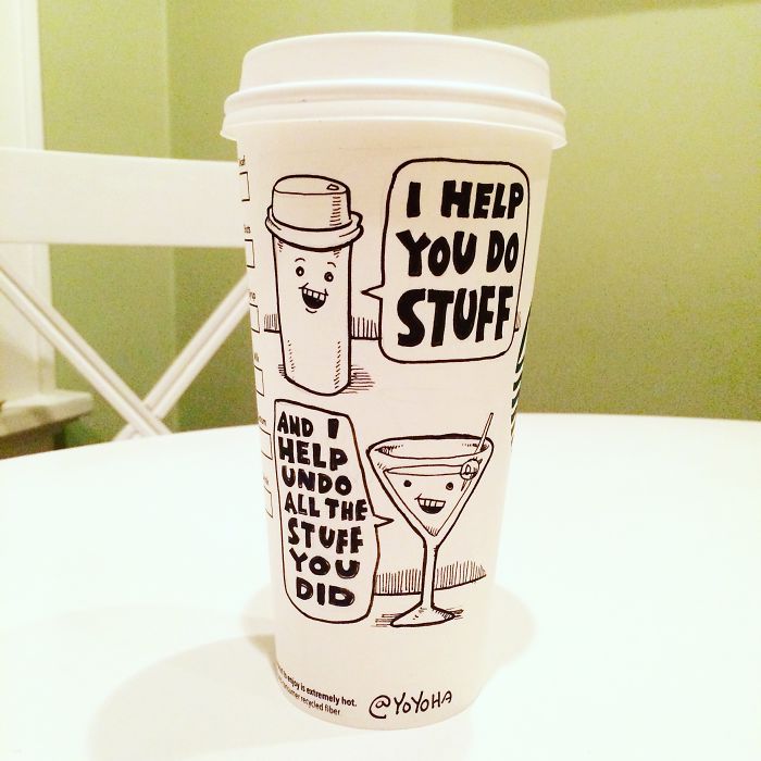 I Got Bored By Blank Coffee Cups, So I Started Drawing Comics On Them