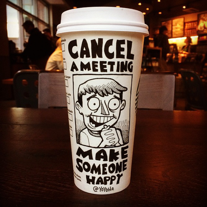 I Got Bored By Blank Coffee Cups, So I Started Drawing Comics On Them
