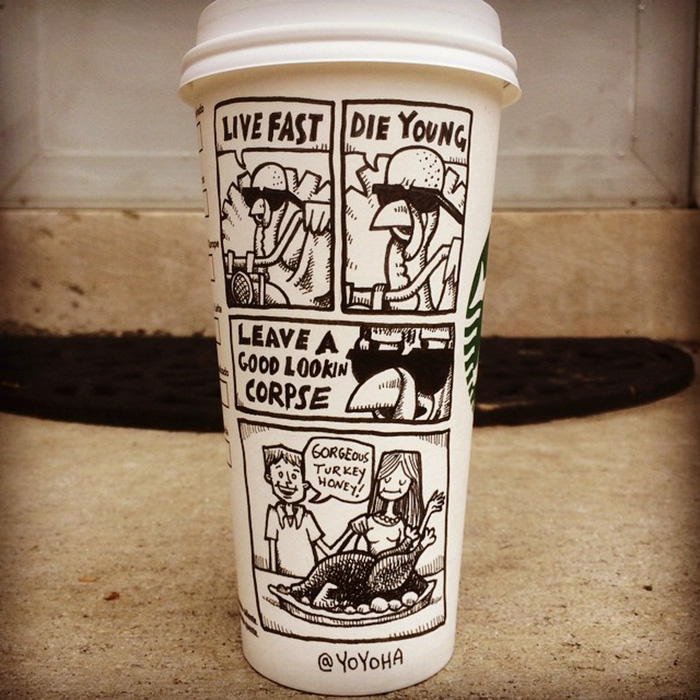 I Got Bored By Blank Coffee Cups, So I Started Drawing Comics On Them