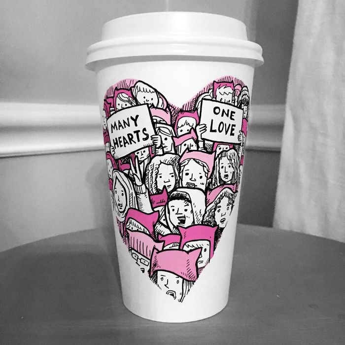 I Got Bored By Blank Coffee Cups, So I Started Drawing Comics On Them