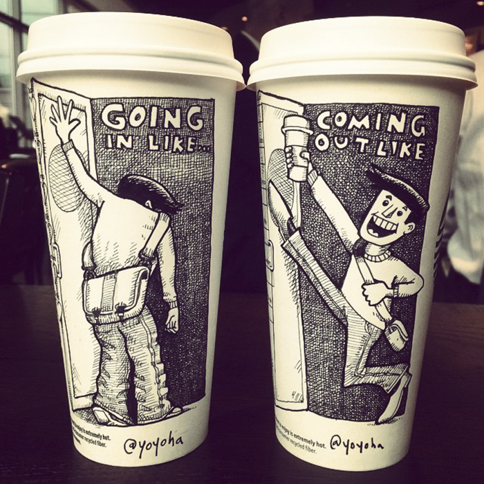I Got Bored By Blank Coffee Cups, So I Started Drawing Comics On Them