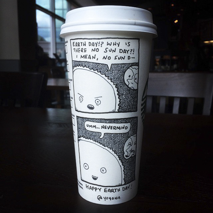 I Got Bored By Blank Coffee Cups, So I Started Drawing Comics On Them