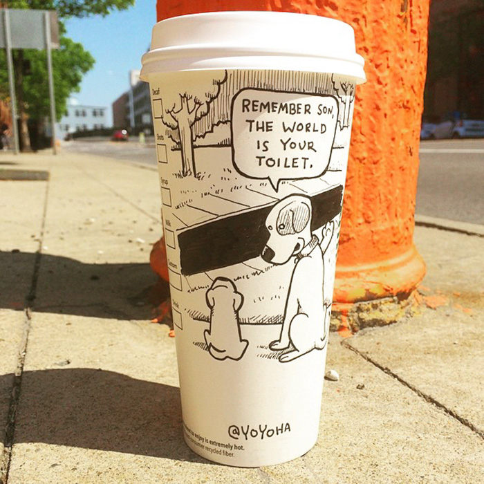 I Got Bored By Blank Coffee Cups, So I Started Drawing Comics On Them