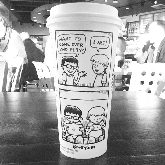 I Got Bored By Blank Coffee Cups, So I Started Drawing Comics On Them