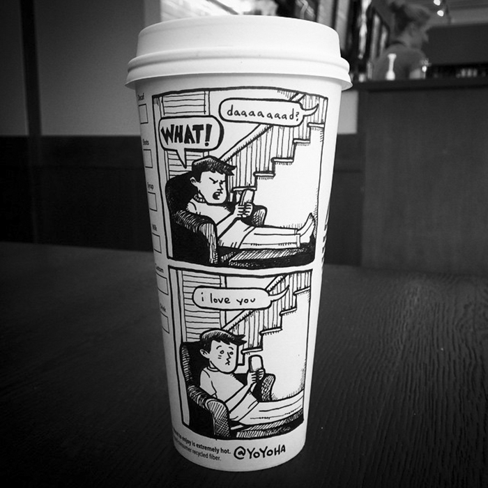 I Got Bored By Blank Coffee Cups, So I Started Drawing Comics On Them