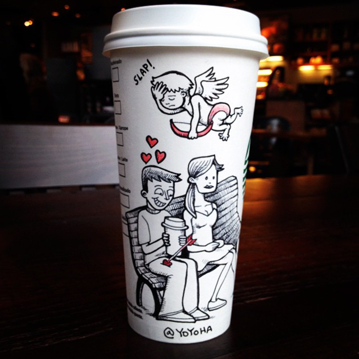 I Got Bored By Blank Coffee Cups, So I Started Drawing Comics On Them