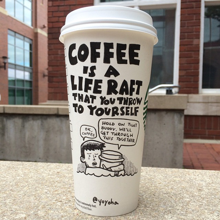 I Got Bored By Blank Coffee Cups, So I Started Drawing Comics On Them