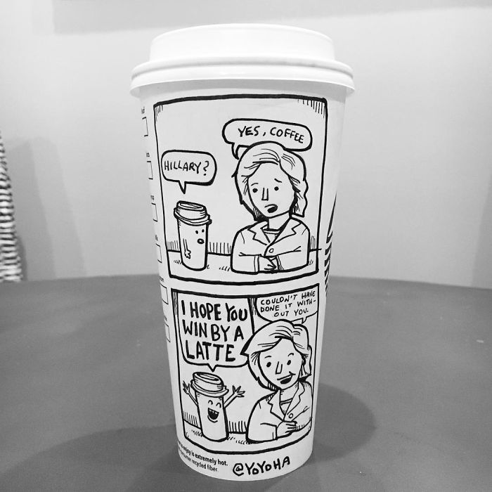 I Got Bored By Blank Coffee Cups, So I Started Drawing Comics On Them