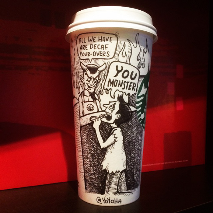 I Got Bored By Blank Coffee Cups, So I Started Drawing Comics On Them
