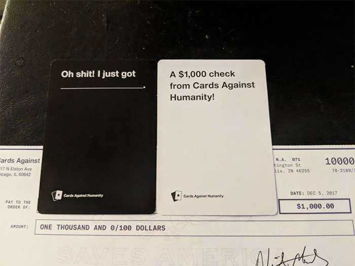 ‘Cards Against Humanity’ Sends Checks To Their Lowest-Earning Customers And It’s Bringing Attention To Wealth Inequality ‘Cards Against Humanity’ Sends Checks To Their Lowest-Earning Customers And It’s Bringing Attention To Wealth Inequality