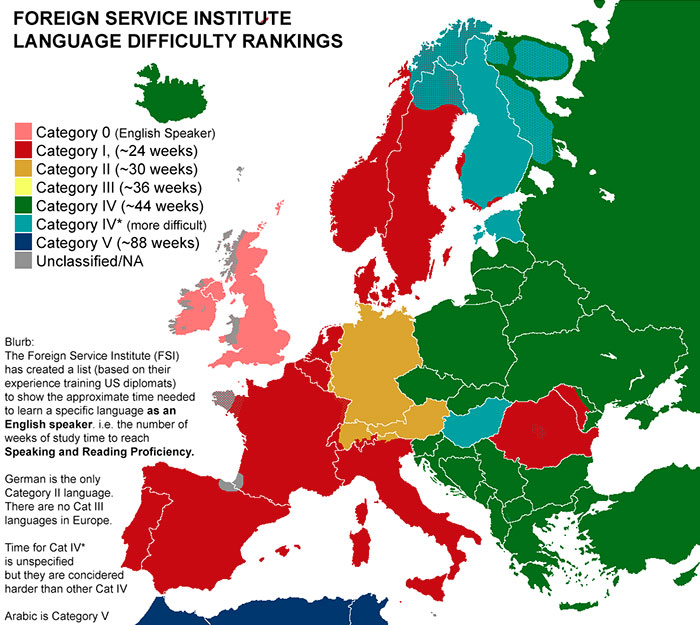 Map Reveals How Long It Takes To Learn Different Languages Map Reveals How Long It Takes To Learn Different Languages