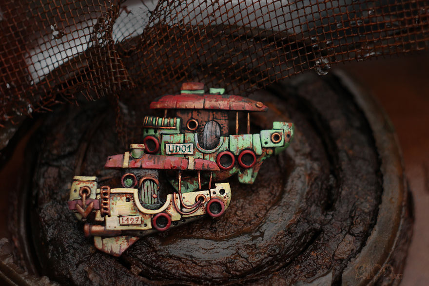 Fantasy Rusty Boat. Brooches Made Of Polymer Clay