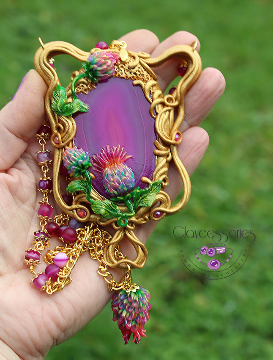 I Use Polymer Clay And Natural Stones To Create Art Nouveau Vintage Jewellery!