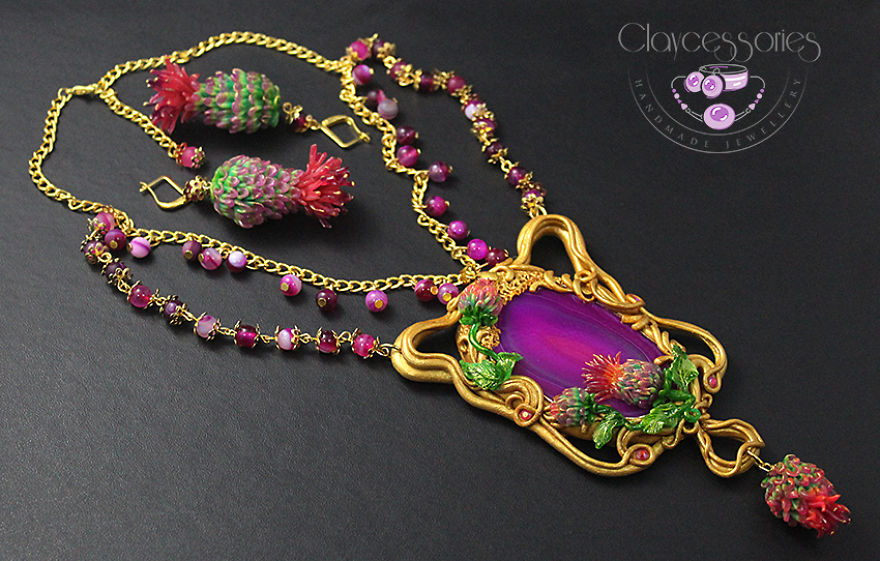 I Use Polymer Clay And Natural Stones To Create Art Nouveau Vintage Jewellery!