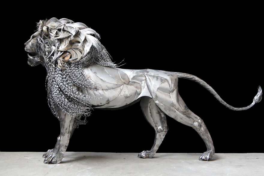 Kali, Hammered Steel Lion Sculpture